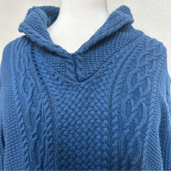 Jeanne Pierre Shawl Collar Cable Knit Fisherman Blue Sweater - Women L - Picture 3 of 5